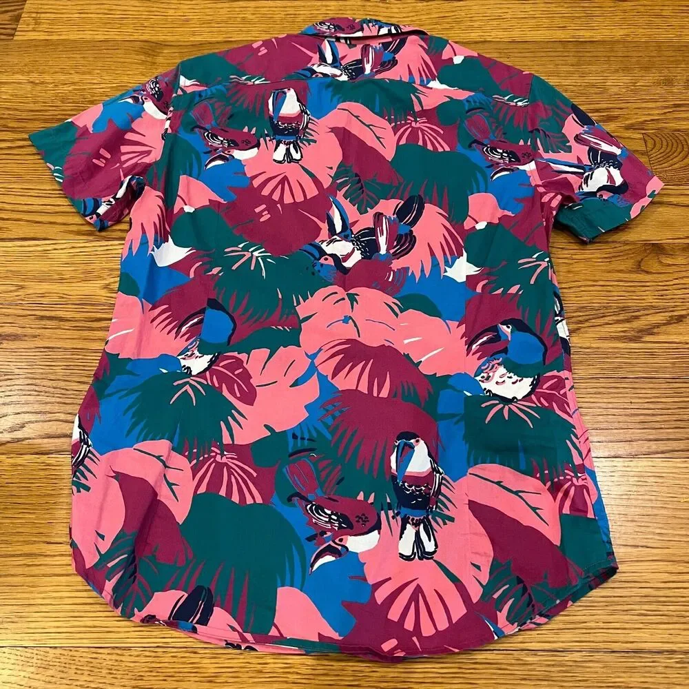 Bonobos Shirt Mens Medium‎ Pink All Over Print Tailored Slim Fit Button Up